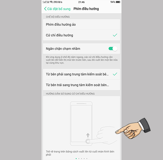 Vuốt lên từ cuối màn hình bên phải để trở về trang chính